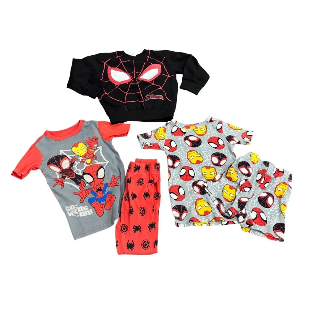 Marvel Spidey Pajama Bundle Boys Size 5 Spider Man PJ Sets Sweatshirt Lot‎